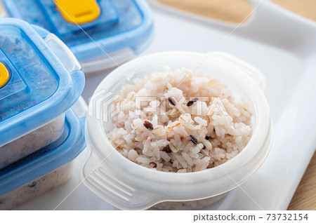 Rice in a storage container of ancient rice, wheat and white rice Rice in a storage container of ancient rice, wheat and white rice 73732154