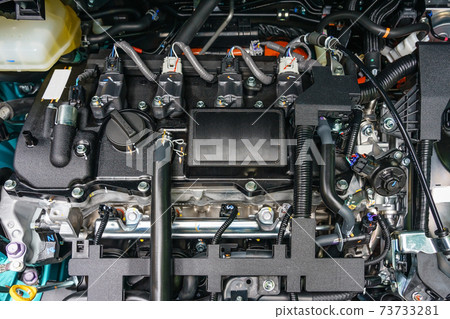 Close up detail of new car engine Close up detail of new car engine 73733281