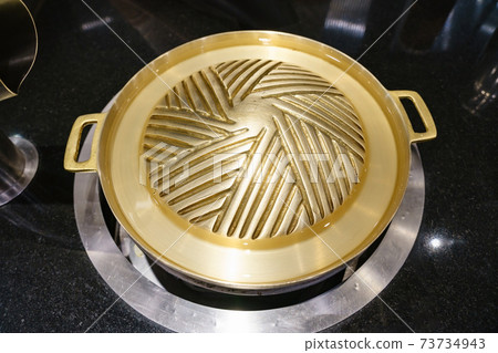 New BBQ brass pan for japanese style BBQ grill steak on Black Background 73734943