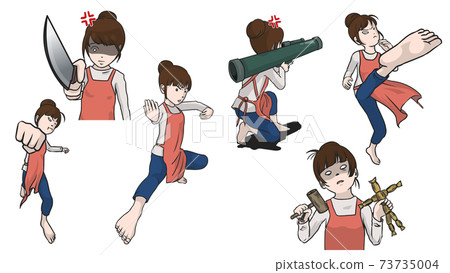 Illustration set of angry and sharp housewives 73735004