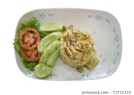 Top view of crab meat Fried Rice, focus selective Top view of crab meat Fried Rice, focus selective 73735310
