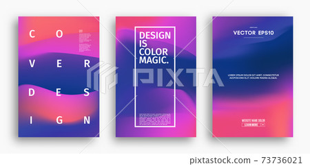 Cover design template with yellow red purple blue gradient. Wave vector illustration. Gradient mesh poster abstract background. Fluid banner design. 73736021