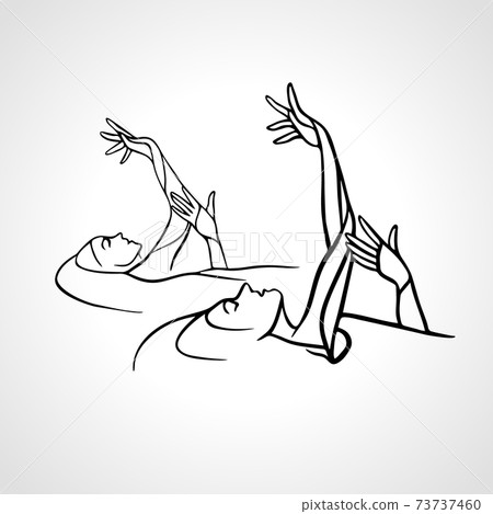 Synchronized swimming. Sport team line art vector illustration 73737460