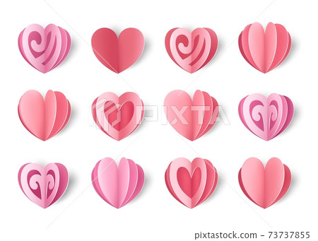 Paper hearts. Valentine s day decorative elements. Realistic cut out multilayer shapes for greeting cards and promotion banners. Isolated folded cardboard. Holiday gifts, vector set Paper hearts. Valentine s day decorative elements. Realistic cut out multilayer shapes for greeting cards and promotion banners. Isolated folded cardboard. Holiday gifts, vector set 73737855
