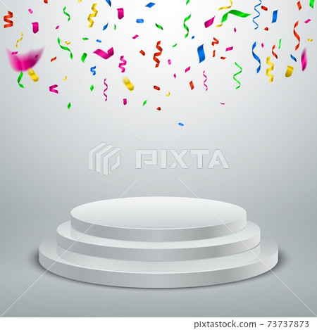 Round winner podium with confetti. Realistic...-插圖素材 [73737873] - PIXTA圖庫