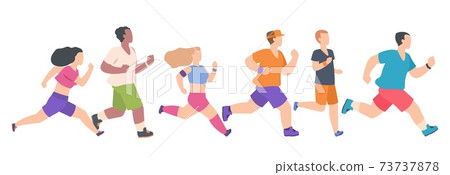 Men and women running. Cartoon people jogging. Teenagers training in sportswear. Outdoor workout or marathon. Sport group activity. Runners competition. Vector minimalist illustration Men and women running. Cartoon people jogging. Teenagers training in sportswear. Outdoor workout or marathon. Sport group activity. Runners competition. Vector minimalist illustration 73737878