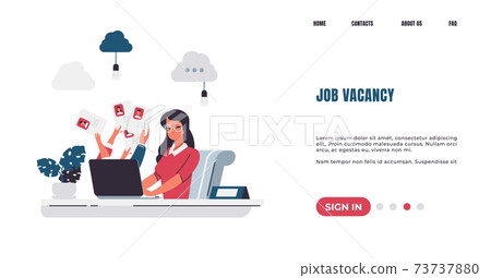 Recruitment landing page. Job vacancy. Hiring manager finding candidates for vacant positions, choosing resume for interview. Website interface with lettering and buttons. Vector web UI Recruitment landing page. Job vacancy. Hiring manager finding candidates for vacant positions, choosing resume for interview. Website interface with lettering and buttons. Vector web UI 73737880