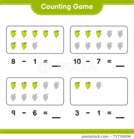 Counting game, count the number of Grape and write the result. Educational children game, printable worksheet, vector illustration 73739806
