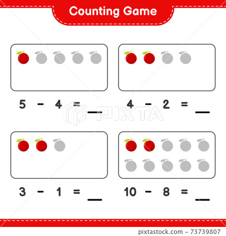 Counting game, count the number of Yumberry and write the result. Educational children game, printable worksheet, vector illustration 73739807