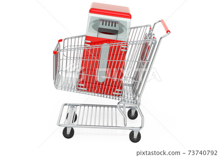 Shopping cart with popcorn maker. 3D rendering 73740792