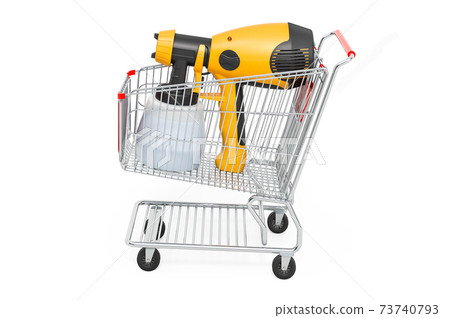 Shopping cart with painting spray gun. 3D rendering Shopping cart with painting spray gun. 3D rendering 73740793