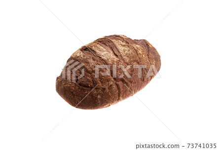 Whole loaf of rye bread isolated on white background. Whole loaf of rye bread isolated on white background. 73741035