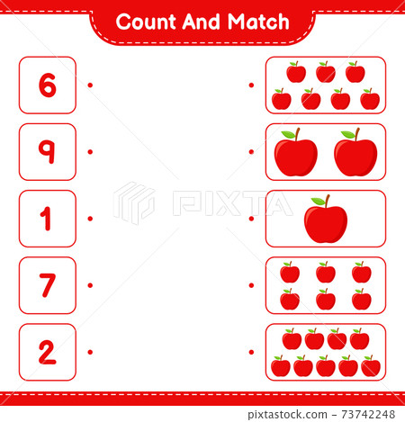 Count and match, count the number of Apple and match with right numbers. Educational children game, printable worksheet, vector illustration Count and match, count the number of Apple and match with right numbers. Educational children game, printable worksheet, vector illustration 73742248