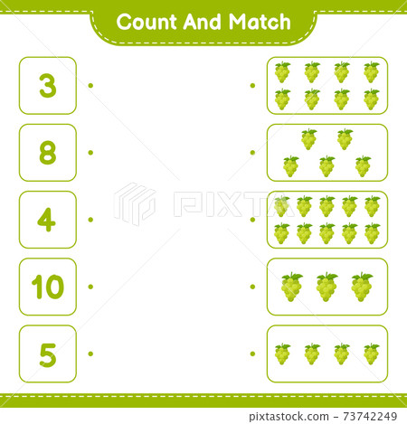 Count and match, count the number of Grape and match with right numbers. Educational children game, printable worksheet, vector illustration Count and match, count the number of Grape and match with right numbers. Educational children game, printable worksheet, vector illustration 73742249