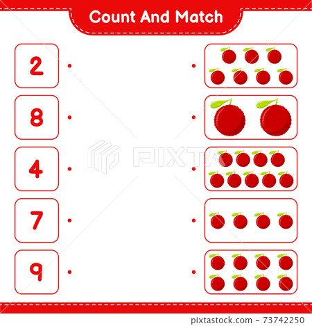 Count and match, count the number of Yumberry and match with right numbers. Educational children game, printable worksheet, vector illustration 73742250