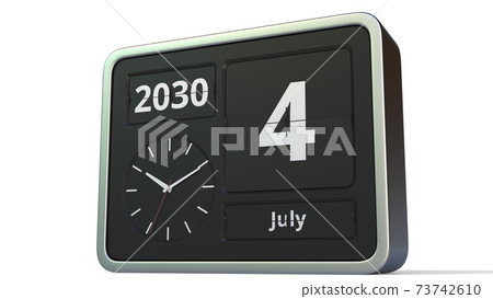 July 4, 2030 date on the flip clock calendar, 3d rendering 73742610