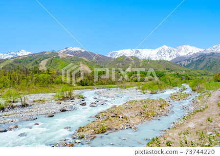 白馬村風光(春季):俯瞰北阿爾卑斯山,積雪 白馬村風光(春季):俯瞰北阿爾卑斯山,積雪 73744220