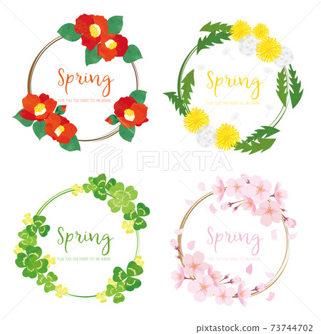 Spring flower wreath illustration material set Spring flower wreath illustration material set 73744702
