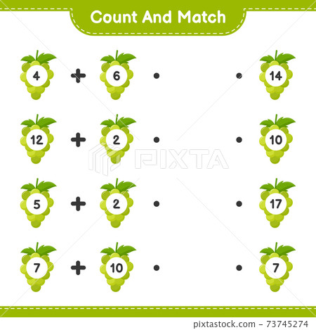 Count and match, count the number of Grape and match with right numbers. Educational children game, printable worksheet, vector illustration 73745274