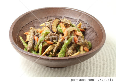 Sesame sauce, stir-fried vegetables with sesame seeds 73749715