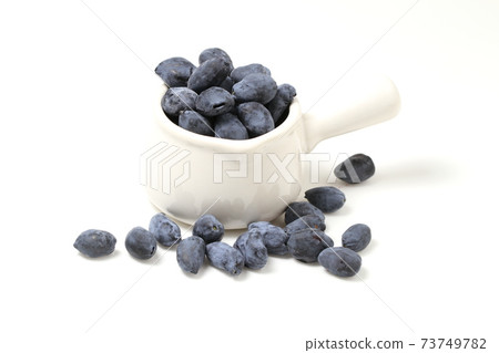 Freshly picked haskap, harvest 73749782