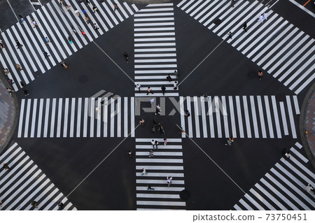 Ginza scrambled intersection where shoppers come and go 73750451