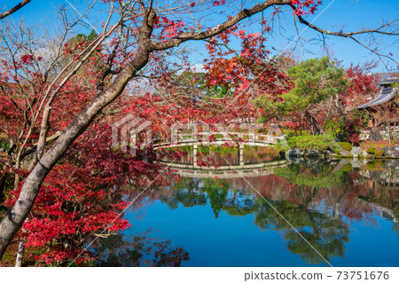 Eikando在深秋在京都，細西池和Kinunbashi 73751676
