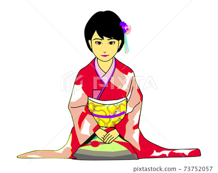 日本婦女和服問候紅色 日本婦女和服問候紅色 73752057