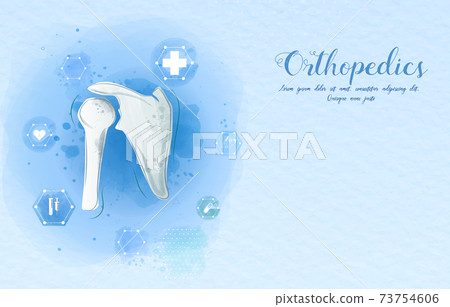 Medical orthopedic watercolor background. Treatment for orthopedics traumatology of shoulder bones and joints injury. Medical presentation, hospital. Vector illustration 73754606