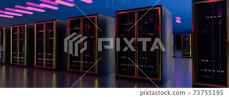 Server room data center. Backup, mining, hosting, mainframe, farm and computer rack with storage information. 3d render 73755195