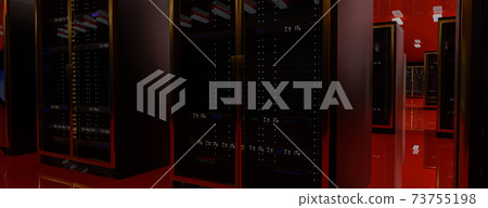 Server room data center. Backup, mining, hosting, mainframe, farm and computer rack with storage information. 3d render 73755198