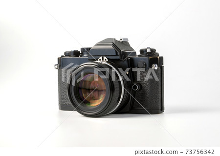 Antique old fashion film camera front view isolated on white background including clipping path 73756342