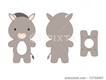 Cute die cut donkey chocolate egg holder template. Retail paper box for the easter egg. Printable color scheme. Laser cutting vector template. Isolated vector packaging design illustration. Cute die cut donkey chocolate egg holder template. Retail paper box for the easter egg. Printable color scheme. Laser cutting vector template. Isolated vector packaging design illustration. 73756997