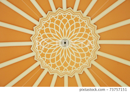 PETALING JAYA, MALAYSIA -JANUARY 01, 2015: Design under main dome of Masjid Jamek Sultan Abdul Aziz at Petaling Jaya, Malaysia. Modern mosque and community building with Islamic architecture.  73757151