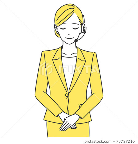 Illustration of a woman in a suit wearing a headset to bow 73757210