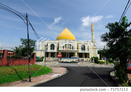 PETALING JAYA, MALAYSIA -JANUARY 01, 2015: Exterior of Masjid Jamek Sultan Abdul Aziz at Petaling Jaya, Malaysia. Modern mosque and community building with Islamic design and architecture.  73757213