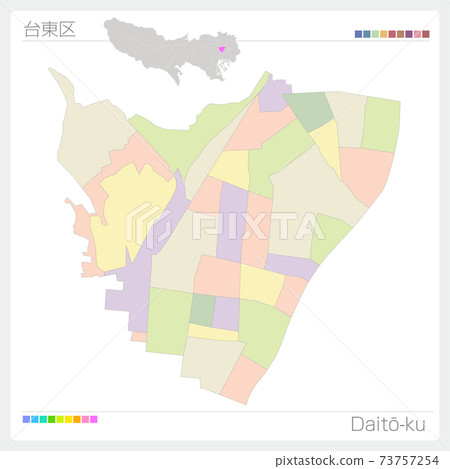 大同區台東區,顏色編碼,沒有城鎮名稱(東京) 大同區台東區,顏色編碼,沒有城鎮名稱(東京) 73757254