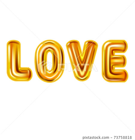 Love gold helium metallic glossy balloons realistic text. Background design happy Valentines Day, party, decoration, greeting card. Vector banner flyer isolated 73758818
