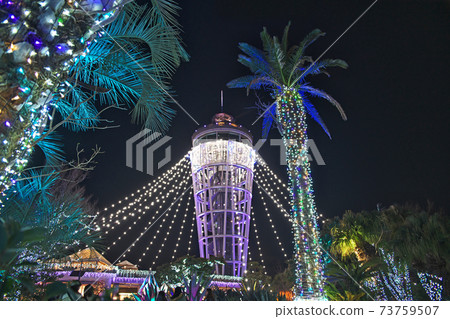 江之島江之島海蠟燭觀測燈塔的夜景 江之島江之島海蠟燭觀測燈塔的夜景 73759507