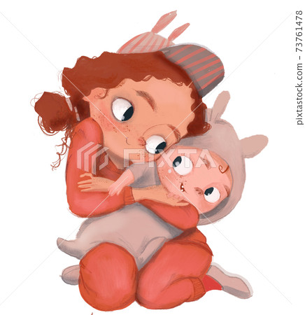 cute little girl with a baby 73761478