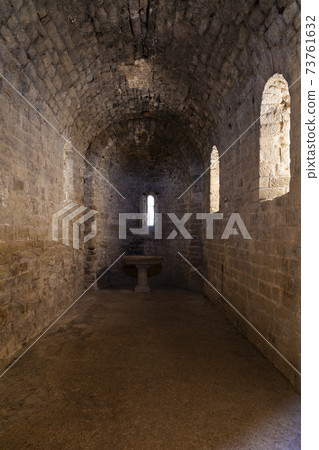 Interior of the medieval Castle of Loarre, Huesca, Spain. 73761632