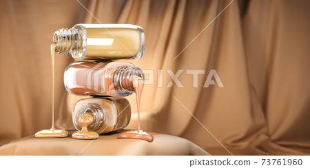 Make up liquid foundation cream cosmetics bottles ion beige velvet background. Make up liquid foundation cream cosmetics bottles ion beige velvet background. 73761960