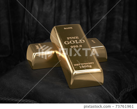 Golden bars or ingots on black velvet pillow background. Golden bars or ingots on black velvet pillow background. 73761961
