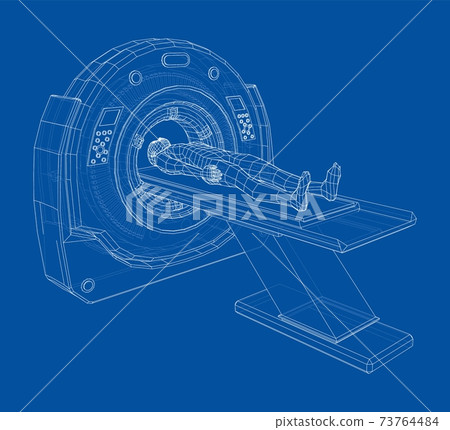 MRI machine scanning patient inside. Vector MRI machine scanning patient inside. Vector 73764484