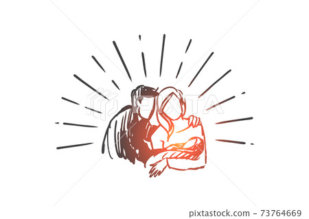 Father, mother, happy, child, newborn concept. Hand drawn isolated vector. Father, mother, happy, child, newborn concept. Hand drawn isolated vector. 73764669