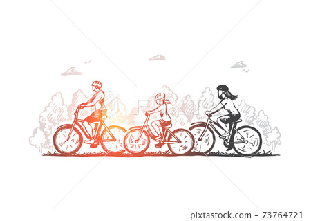 Family, bicycle, sport, activity, together concept. Hand drawn isolated vector. 73764721