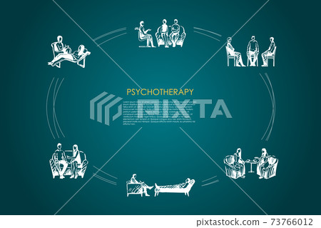 Psychotherapy - psychotherapist speaking with patients vector concept set 73766012