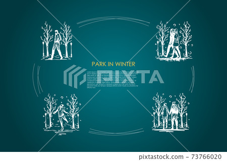 Park in winter - people walking in park in... - Stock Illustration ...