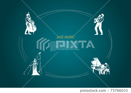 Jazz music - cellist, saxophonist, pianist and singer vector concept set Jazz music - cellist, saxophonist, pianist and singer vector concept set 73766033
