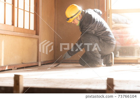 Soaring dust house demolition site workers 73766104